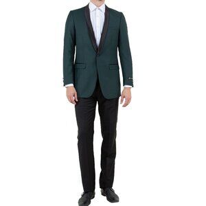 Hunter Green With Black Shawl Lapel Men's Jacket